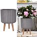 Modern Ribbed Cylinder Planter on Legs, Round Pot Plant Stand Indoor by Idealist Lite