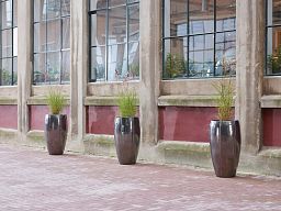 Ceramic Round Tall Lined Glossy Planter Pot In/Out