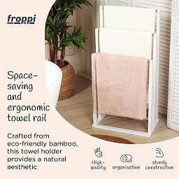 Froppi Bamboo Free Standing Towel Rack, Wooden Towel Holder and Ladder with 3 Bars