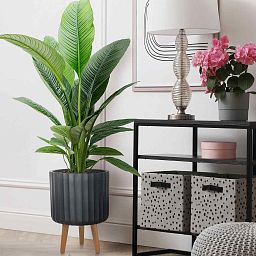 IDEALIST Lite Modern Ribbed Cylinder Planter on Legs, Round Pot Plant Stand Indoor