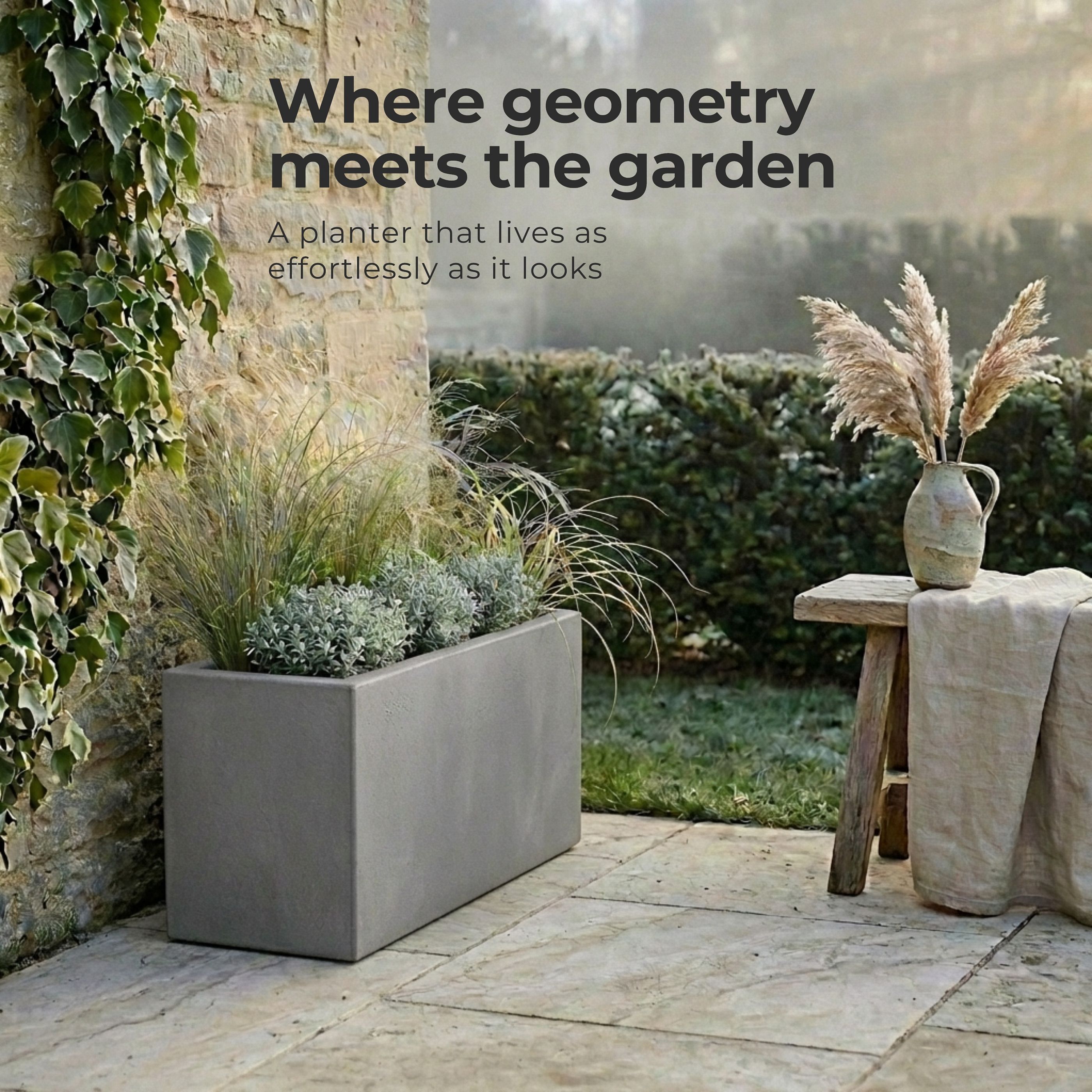 IDEALIST Lite Contemporary Light Concrete High Trough Planter Set
