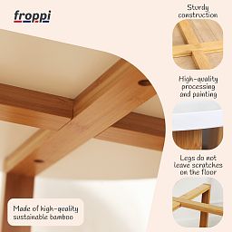 Froppi Small Round Coffee Table for Living Room White Wood Cocktail Table on Natural Bamboo Frame