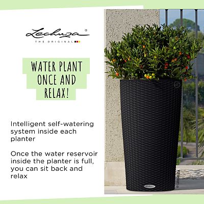 LECHUZA CILINDRO Cottage Round Tall Poly Resin Self-watering Planter