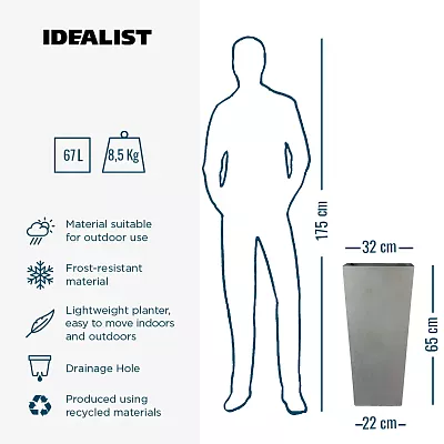 IDEALIST Lite Tall Tapered Contemporary Light Concrete Planter