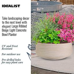IDEALIST Lite Large Ribbed Light Concrete Bowl Planter