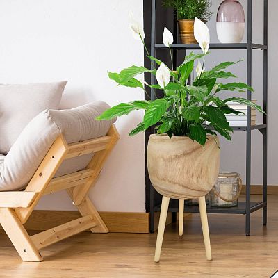 HORTICO TREND Wooden House Planter with Legs, Tall Indoor Plant Pot Stand with Waterproof Liner
