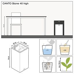 LECHUZA CANTO Stone High Square Tall Poly Resin Self-watering Planter