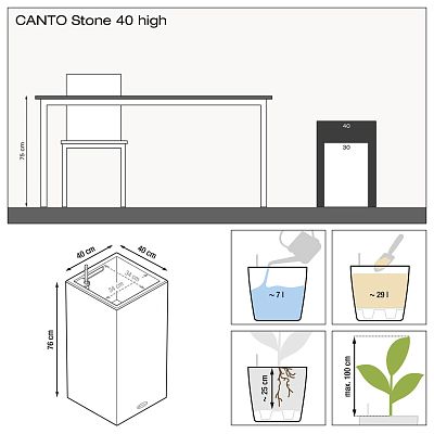 LECHUZA CANTO Stone High Square Tall Poly Resin Self-watering Planter