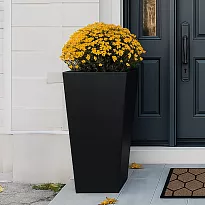 IDEALIST Lite Contemporary Black Light Concrete Garden Tall Planter, O...