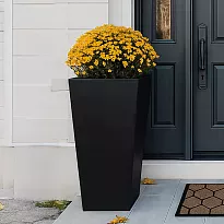 IDEALIST Lite Contemporary Black Light Concrete Garden Tall Planter, O...