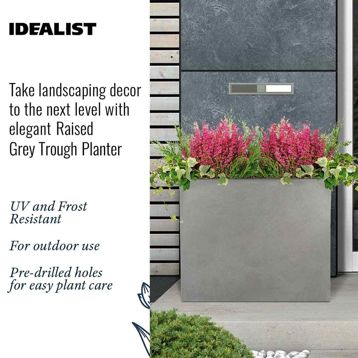 IDEALIST Lite Contemporary Light Concrete Trough Planter