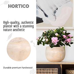 HORTICO ECO Wooden House Planter Round Indoor Plant Pot for House Plants with Waterproof Liner