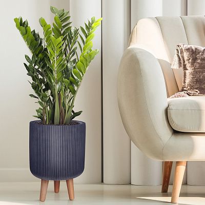 IDEALIST Lite Ribbed Cylinder Planter on Legs, Round Pot Plant Stand Indoor