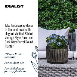IDEALIST Lite Vertical Ribbed Vintage Style Barrel Round Planter