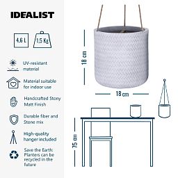 IDEALIST Lite Plaited Style Table and Hanging Cylinder Round Plant Pot Dual Use Indoor Planter