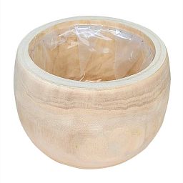 HORTICO ECO Wooden House Planter Round Indoor Plant Pot for House Plants with Waterproof Liner