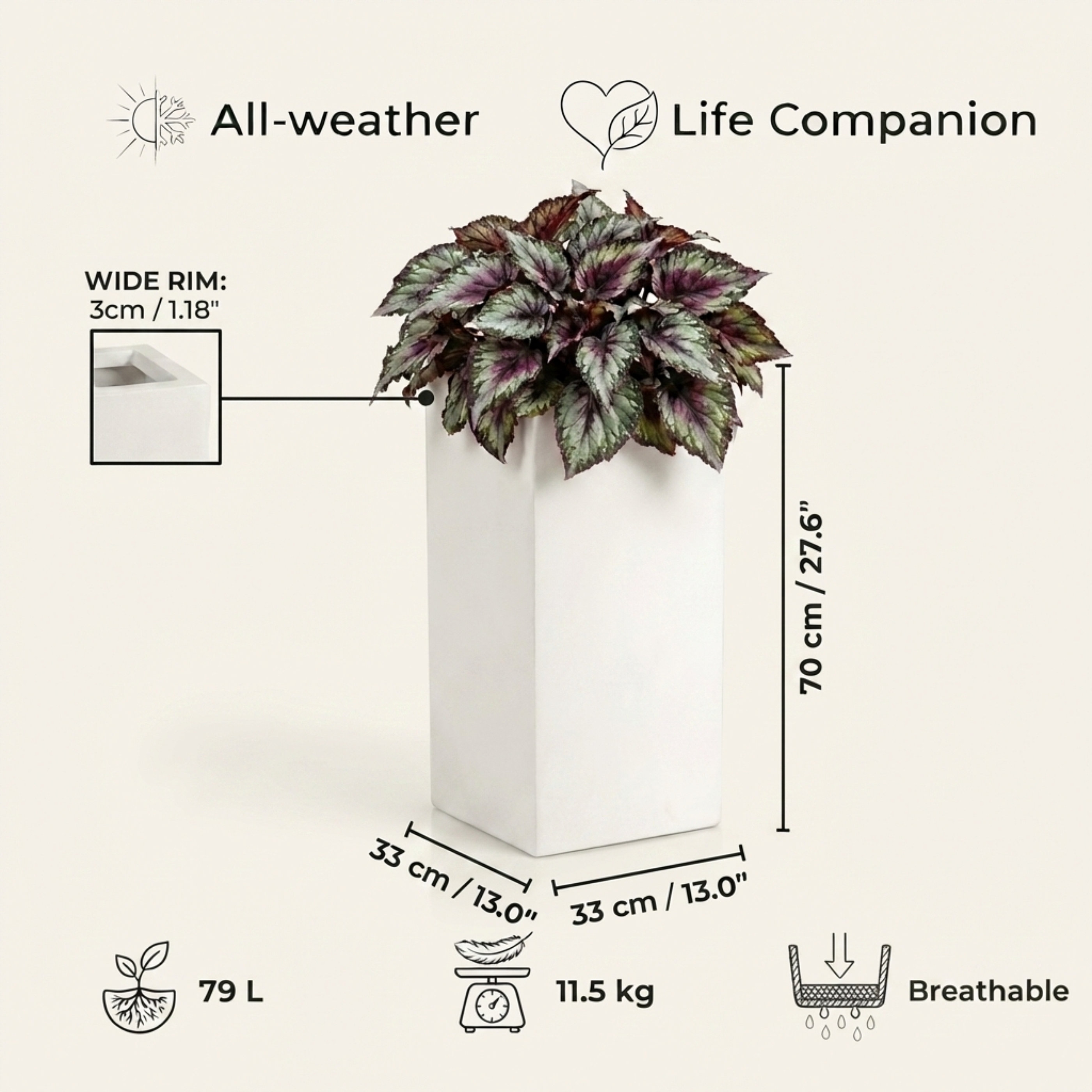 IDEALIST Lite Tall Square Contemporary Light Concrete Planter
