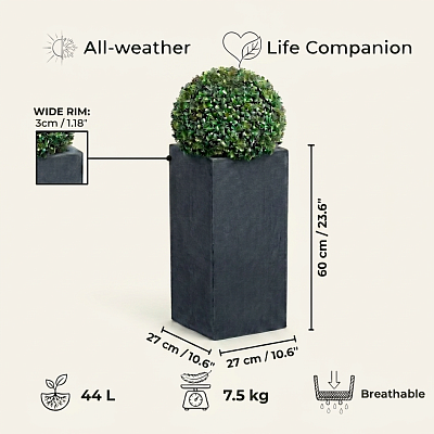 IDEALIST Lite Tall Square Contemporary Light Concrete Planter Set
