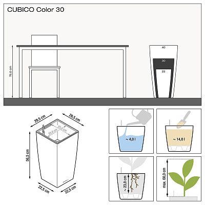 LECHUZA CUBICO Color Square Tall Poly Resin Self-watering Planter