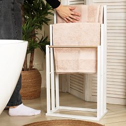 Froppi Bamboo Free Standing Towel Rack, Wooden Towel Holder and Ladder with 3 Bars