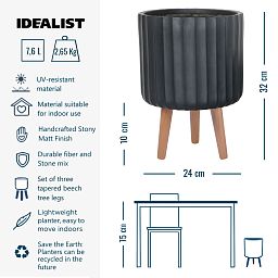 IDEALIST Lite Modern Ribbed Cylinder Planter on Legs, Round Pot Plant Stand Indoor