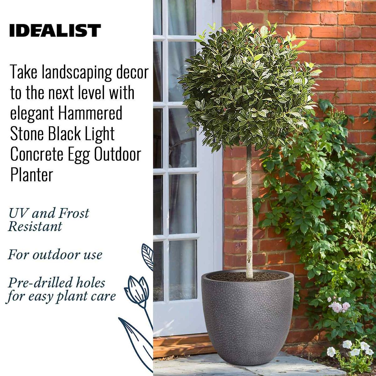 IDEALIST Lite Hammered Stone Light Concrete Egg Outdoor Planter