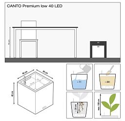 LECHUZA CANTO Stone Low LED Square Poly Resin Self-watering Planter