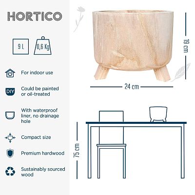 HORTICO GROWER Wooden House Planter with Legs, Indoor Plant Pot Stand with Waterproof Liner