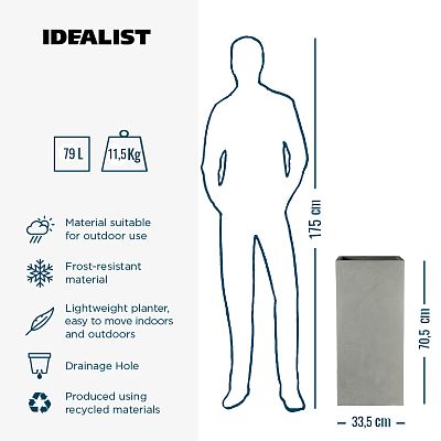 IDEALIST Lite Tall Square Contemporary Light Concrete Planter