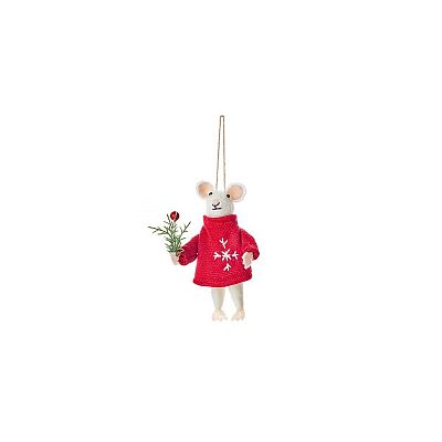 Christmas Tree Hanging Decoration Wool Mouse with Knit Jumper