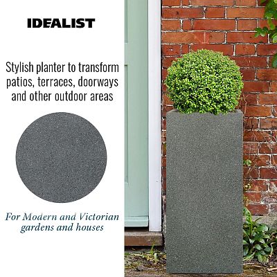 IDEALIST Lite Textured Concrete Effect Tall Square Outdoor Planter