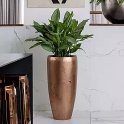 Opus Raw Polystone Tall Planter + Liner | Round Indoor Plant Pot