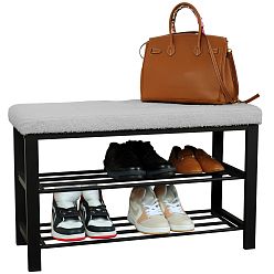 Premium Metal Shoe Storage Bench, 2-Tier Black Shoe Shelf and Rack with Cushion Seat by Froppi