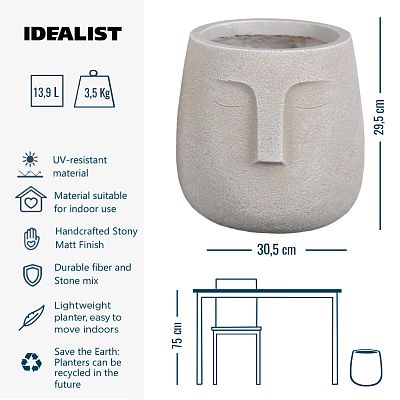 Textured Concrete Effect Oval Indoor Face Pot by Idealist Lite