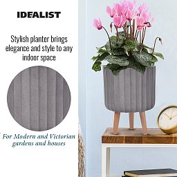 IDEALIST Lite Modern Ribbed Cylinder Planter on Legs, Round Pot Plant Stand Indoor