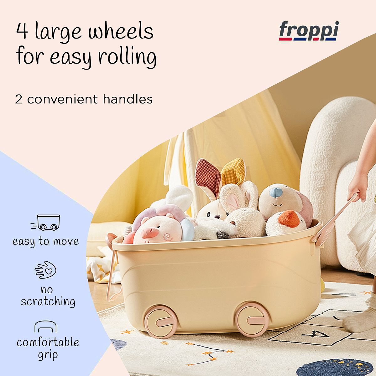 Toy Box for Toy Storage on Wheels with Lid by Froppi