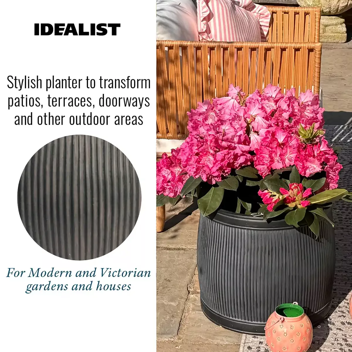 IDEALIST Lite Vertical Ribbed Vintage Style Barrel Round Planter