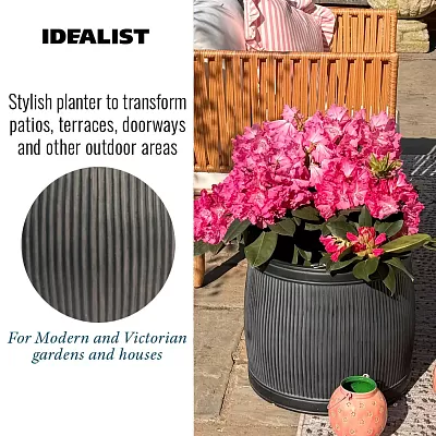 IDEALIST Lite Vertical Ribbed Vintage Style Barrel Round Planter