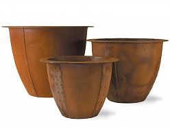 Norman Fiberglass Round Tall Rust Planter Pot In/Out