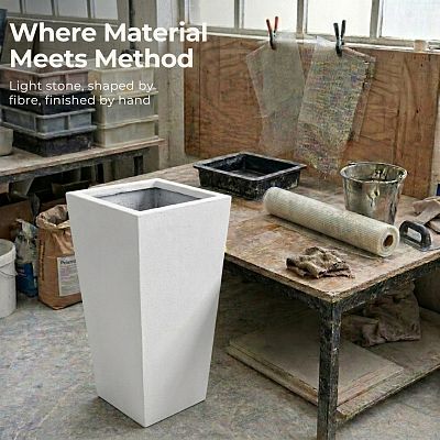 Set of IDEALIST Lite Light Concrete Garden Tall Planters, Outdoor Plant Pots with Tapered Shape
