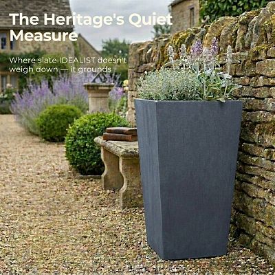 Set of IDEALIST Lite Light Concrete Garden Tall Planters, Outdoor Plant Pots with Tapered Shape