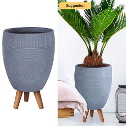 IDEALIST Lite Striped Egg Planter on Legs, Round Pot Plant Stand Indoor