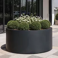 RING 120cm Extra Large Black Grey Fiberglass Planter, Round Plant Pot ...