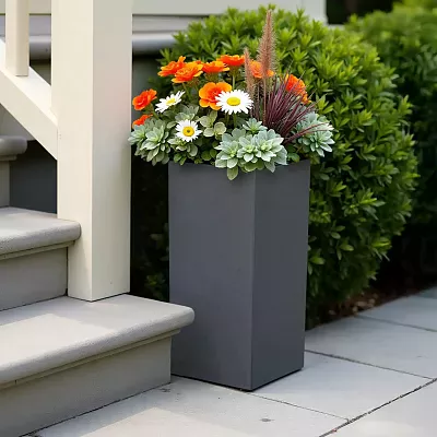 IDEALIST Lite Tall Square Contemporary Light Concrete Planter Set