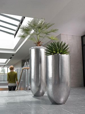 Pandora Leaf (single wall) Round Tall Polystone Indoor Planter