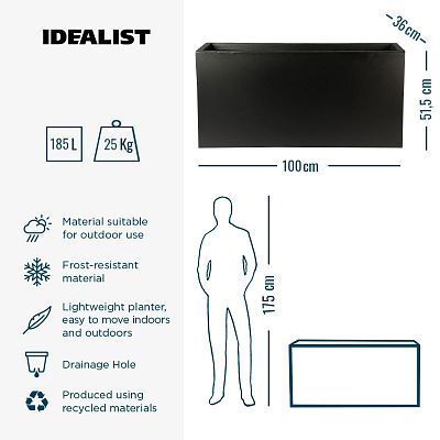 IDEALIST Lite Contemporary Light Concrete High Trough Planter