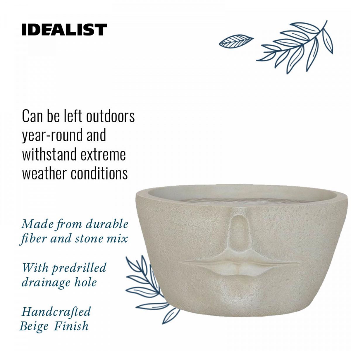 IDEALIST Lite Textured Concrete Effect Oval Face Outdoor Plant Pot with Lips
