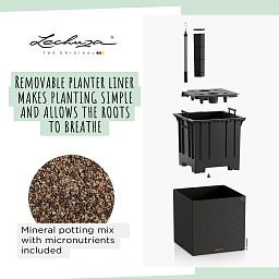 LECHUZA CANTO Slatestone Low Square Poly Resin Self-watering Planter