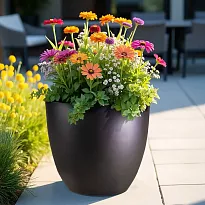 IDEALIST Lite 40cm Garden Planter | Black Washed Light Concrete Egg Ro...