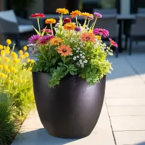 IDEALIST Lite 40cm Garden Planter | Black Washed Light Concrete Egg Ro...